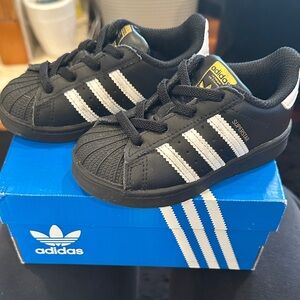 Adidas Kids Black and White Superstar Sneakers